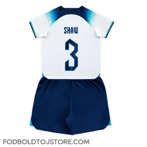 England Luke Shaw #3 Hjemmebanesæt Børn VM 2022 Kortærmet (+ Korte bukser)